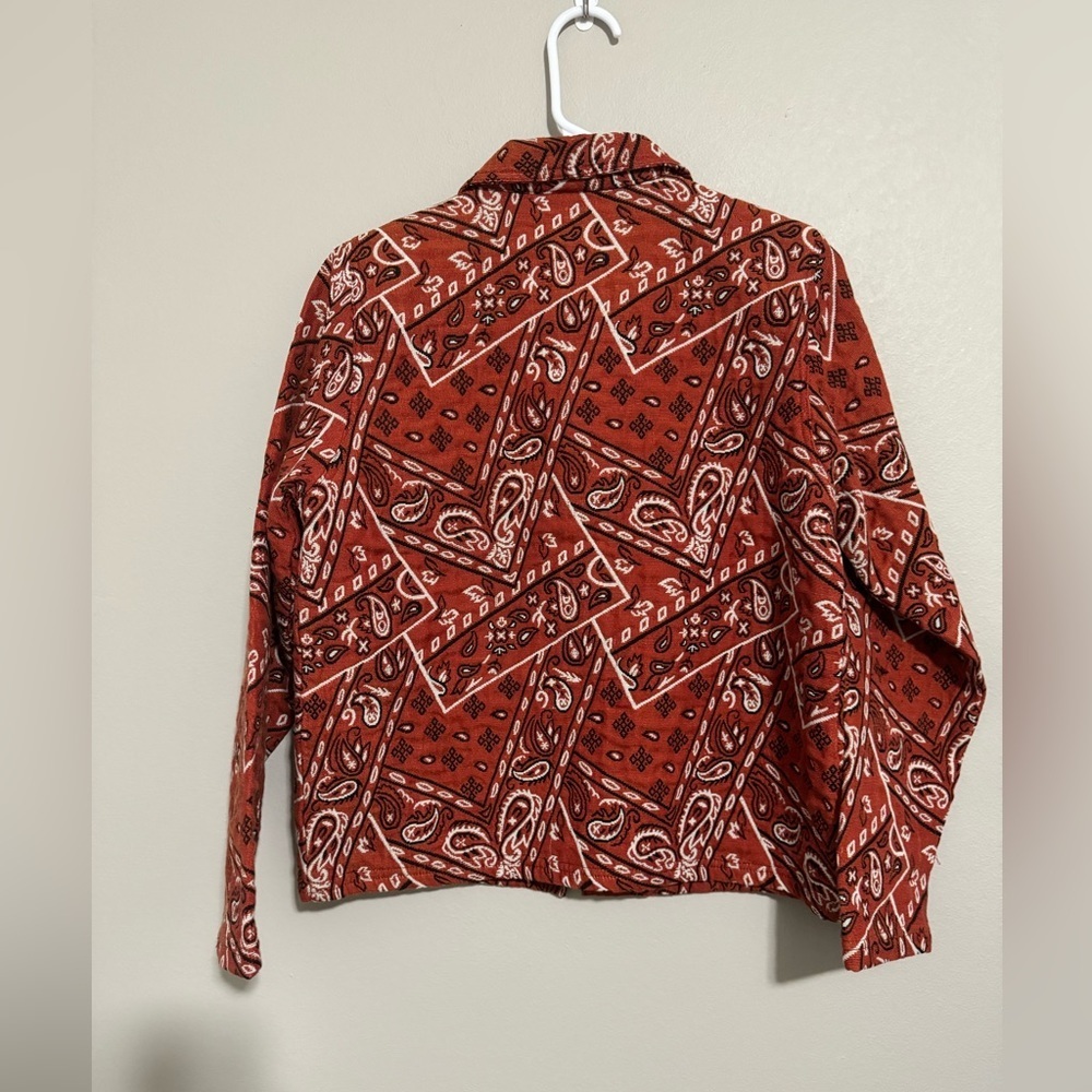Rare Retro 90s Bandana Print Jacket Rust Red Western maximalist Rodeo small - Picture 5 of 13
